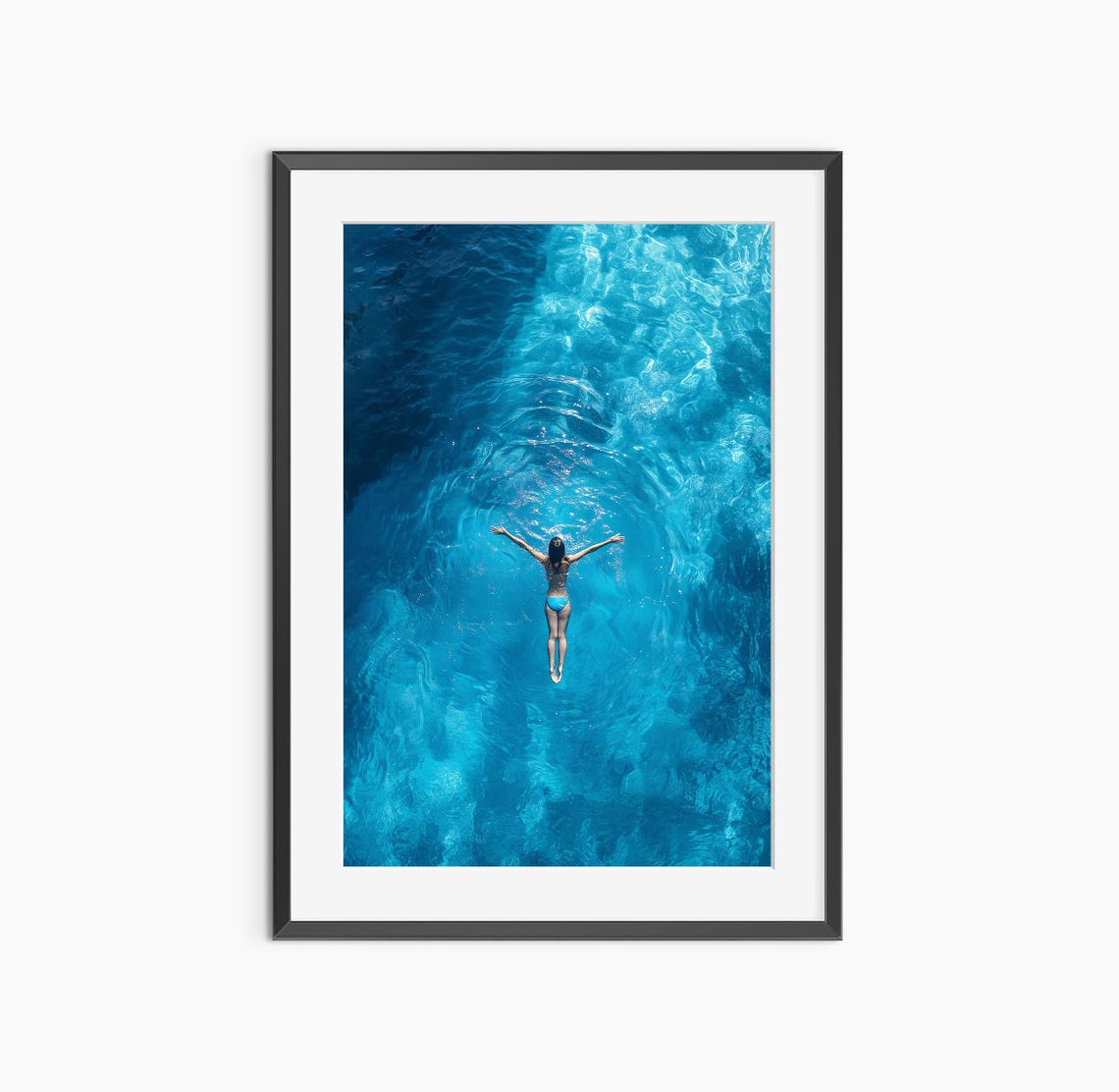Aerial Ocean Swim Turquoise Water Free Diver Summer Sea Photo Poster