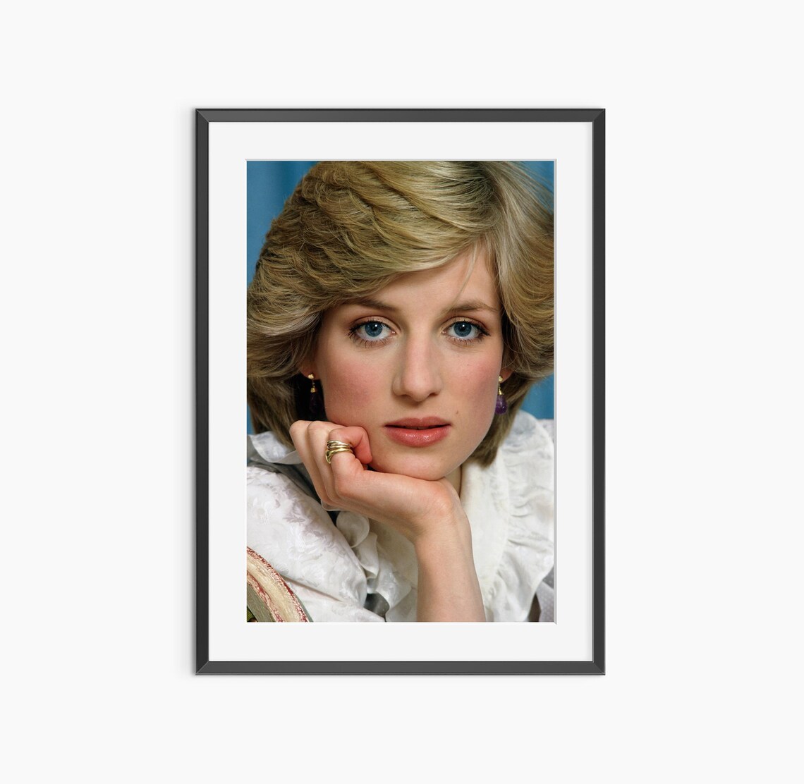 Princess Diana Chin on Hand Elegant White Blouse Retro Portrait Poster