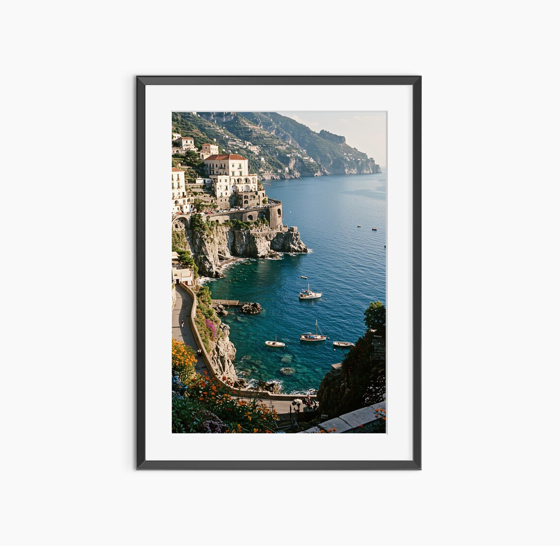 Amalfi Coast Italy Cliffside Village Seaside Travel Photography Poster