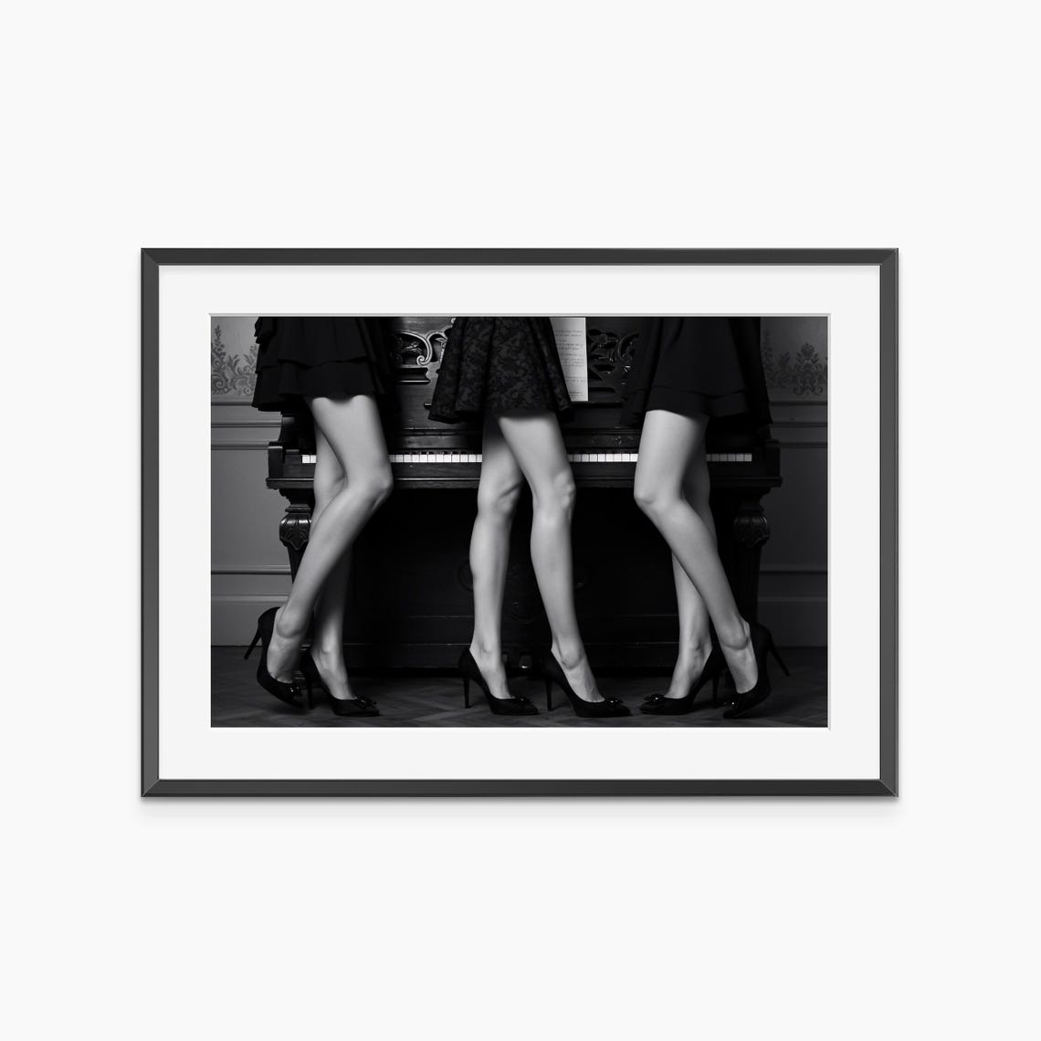High Heels Legs Before Antique Piano Black And White Photo Print