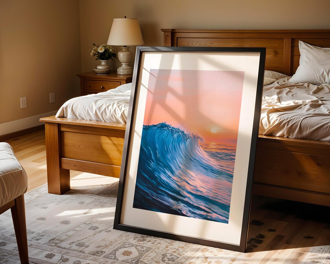 Ocean Wave Sunset Realistic Seascape Painting Coastal Art Poster - Image 4