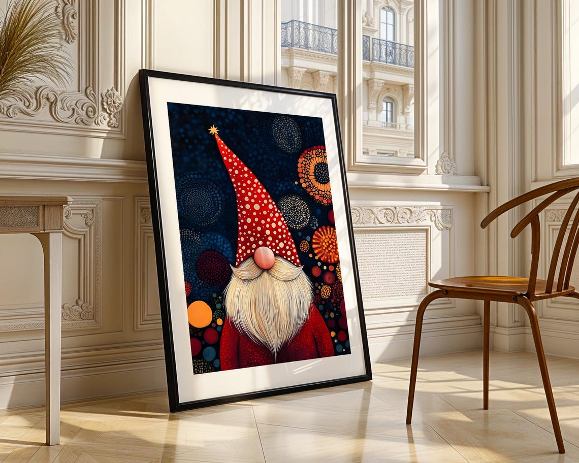 Christmas Gnome Dot Art Red Hat Holiday Festive Winter Poster - Image 5