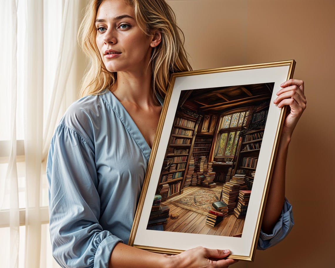 Cozy Old Library Book Room Dark Academia Bookshelf Reading Poster - Image 2