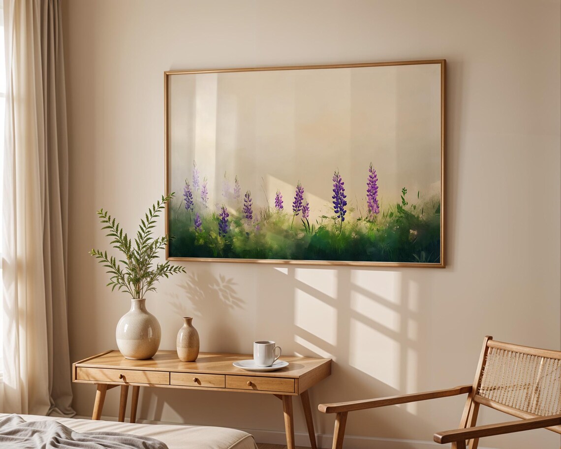 Purple Lupine Flowers Misty Meadow Soft Watercolor Botanical Poster - Image 5