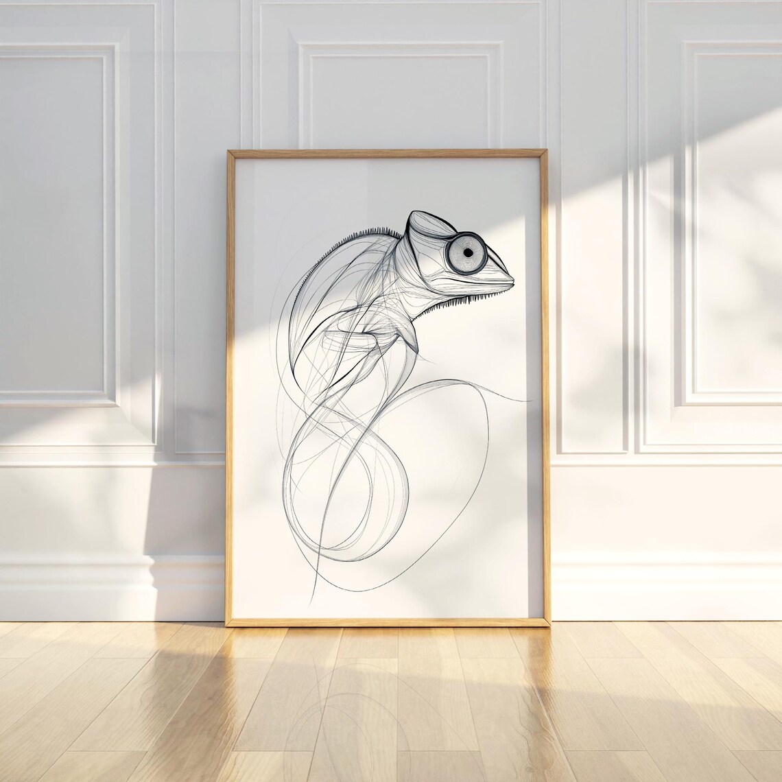 Elegant Chameleon Minimalist Line Art Reptile Drawing Poster