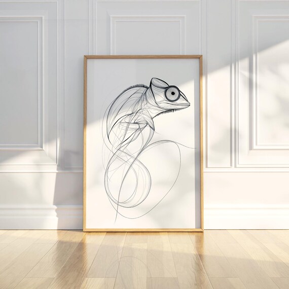 Minimalist Lizard Reptile Animal Line Art Sketch Drawing Painting Trendy Poster Wall Print Modern Home Decor