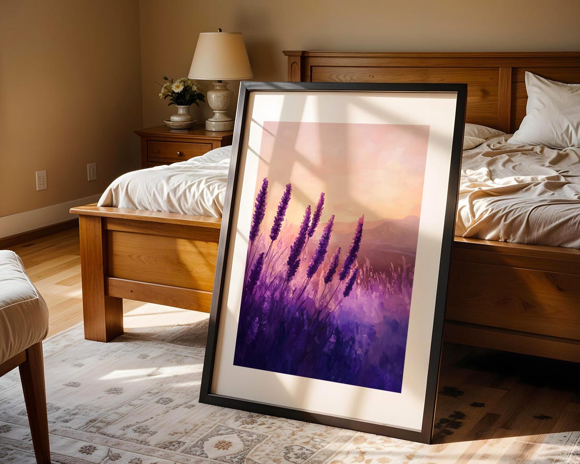 Lavender Flower Spikes Closeup Pink Sky Botanical Bloom Art Poster - Image 4