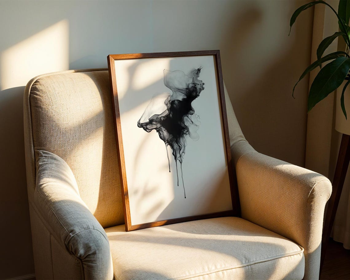Dramatic Black Alcohol Ink Smoke Abstract Minimalist Art Poster - Image 2