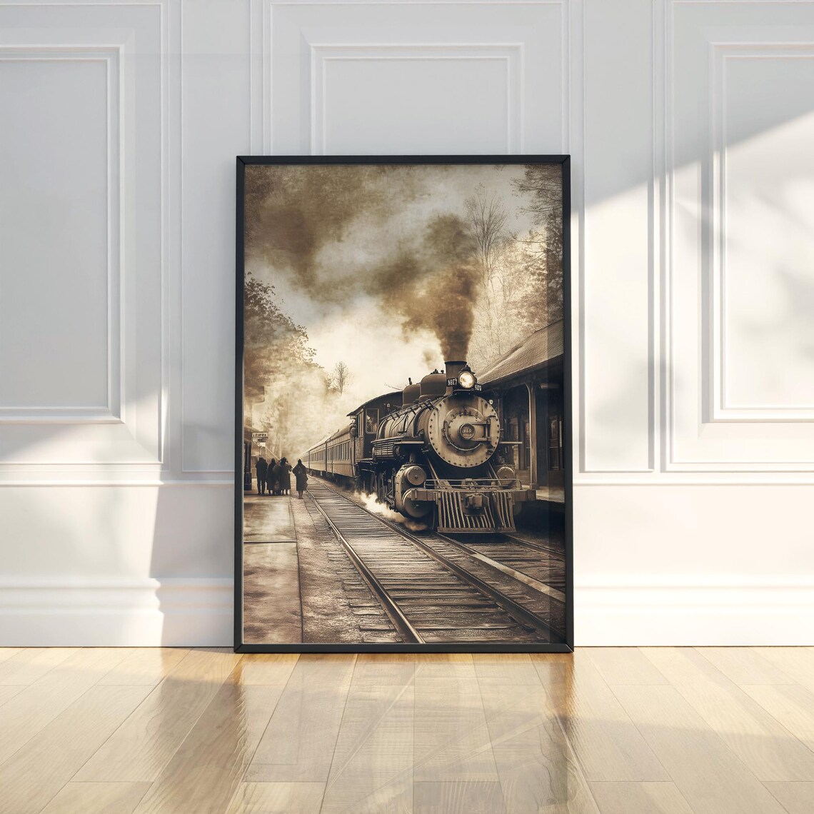 Vintage Steam Train At Historic Station Rustic Railway Painting Poster