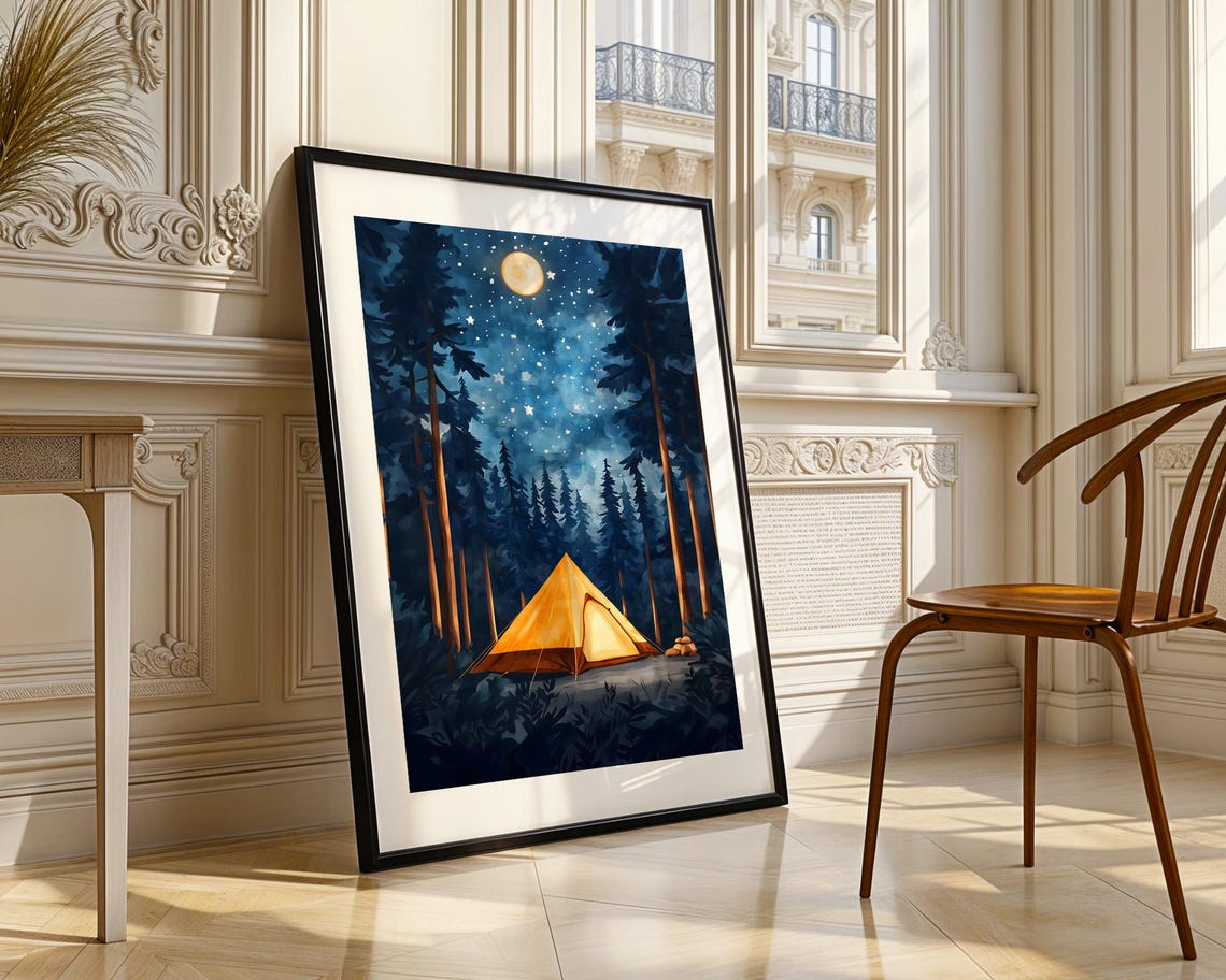 Forest Camping Under Stars Wall Art Adventure Tent Wilderness Night Sky Cozy Nature Landscape Decor - Image 6