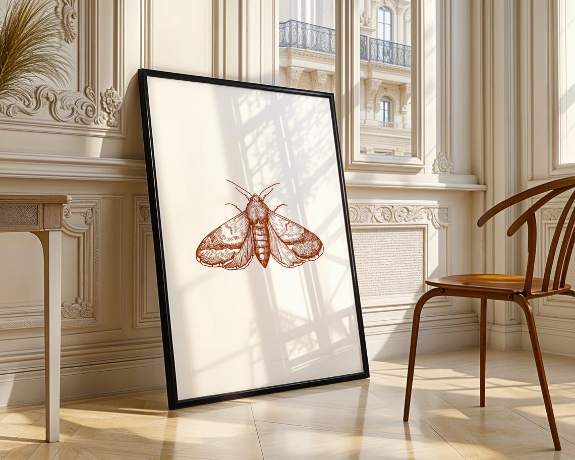 Vintage Spread Wing Moth Brown Ink Sketch Botanical Insect Poster - Image 4