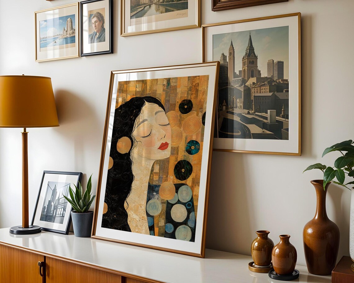 Golden Mosaic Woman Portrait Art Nouveau Style Elegant Gold Poster - Image 3