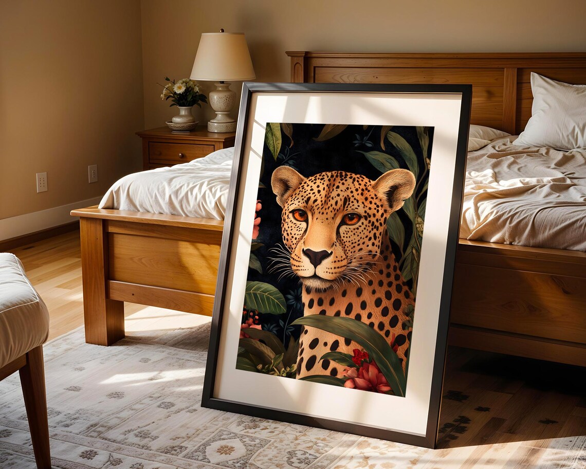 Majestic Leopard Jungle Foliage Striking Orange Eyes Animal Poster - Image 4