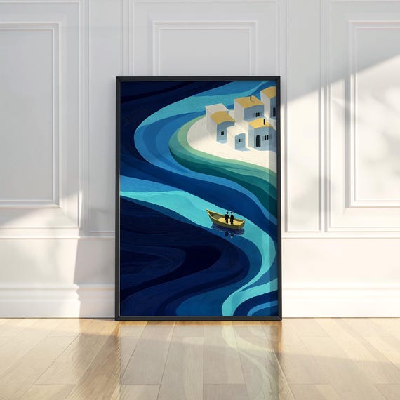 Serene River Painting Poster Wall Art Print Moody Landscape Modern Home Decor Tranquil Scene Artwork