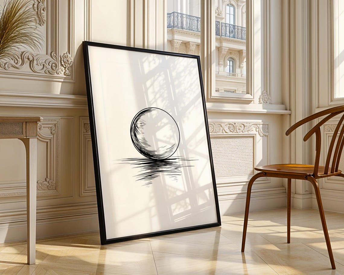 Sketched Ball Reflection Minimalist Line Art Circle Drawing Poster - Image 3