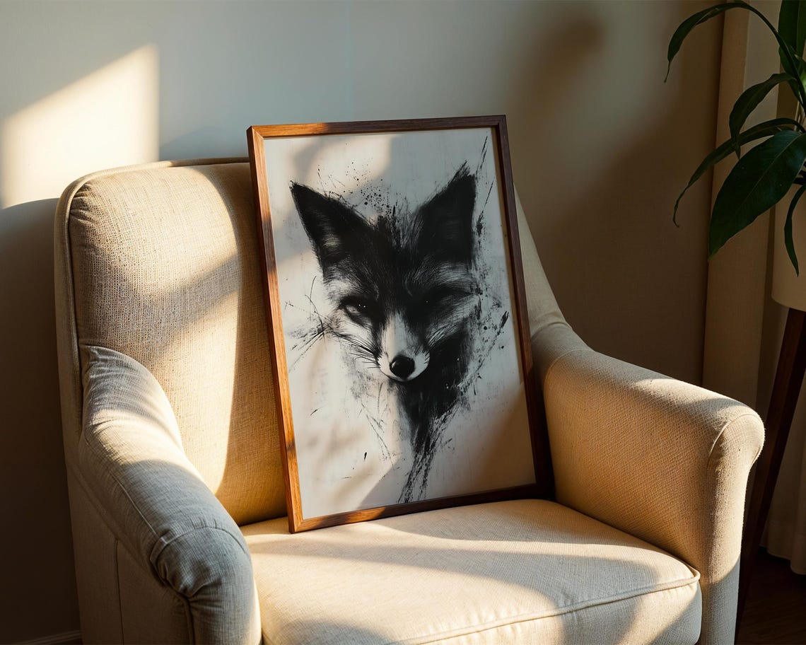 Minimalist Wild Fox Charcoal Sketch Wall Art Print Abstract Animal Illustration Trendy Poster Modern Home Decor - Image 2