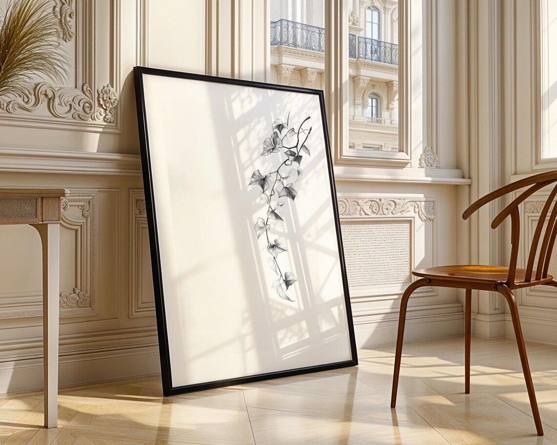 Trailing Ivy Branch Delicate Pencil Sketch Minimal Botanical Poster - Image 3