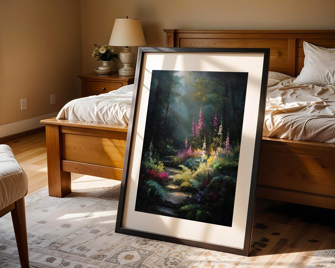 Enchanted Forest Path Glowing Foxglove Flowers Dark Oil Poster - Image 4