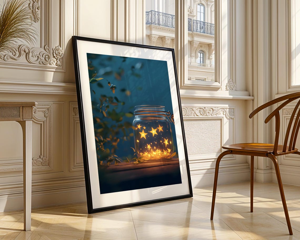 Glowing Stars In A Glass Jar Magical Blue Night Dream Art Poster - Image 5