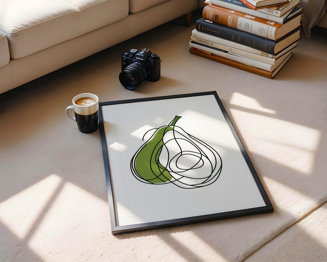 Minimalist Modern Avocado Line Art Green Fruit Drawing Poster - Image 5