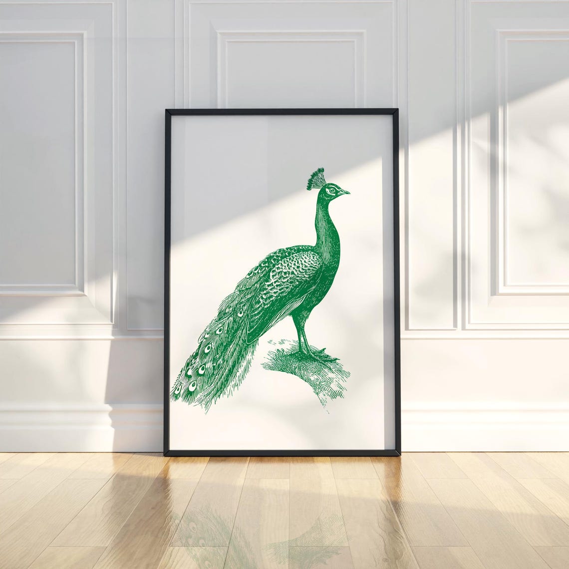 Green Peacock Vintage Engraving Bird Illustration Wildlife Poster