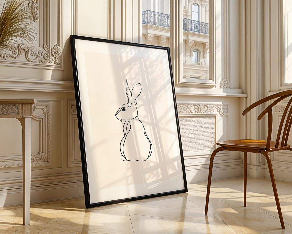 Minimalist Rabbit Line Art Single Continuous Line Drawing Poster - Image 3