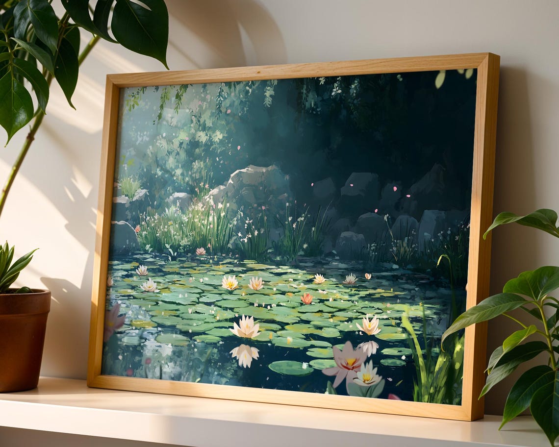 Water Lily Pond Forest Dreamy Blossom Impressionist Style Poster - Image 4