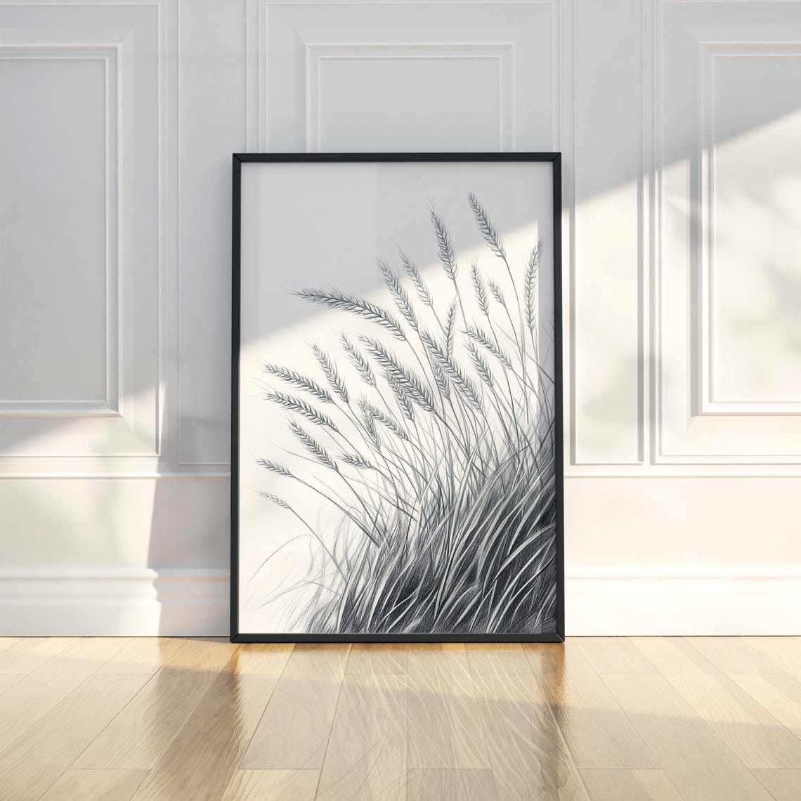Wheat Field Stalks Pencil Sketch Rustic Botanical Farmhouse Poster