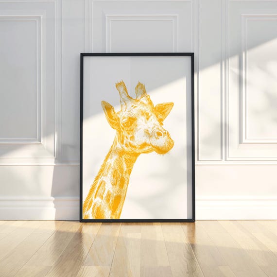 Giraffe Ink Sketch Line Art Simple Animal Illustration Drawing Trendy Poster Wall Print Modern Home Decor
