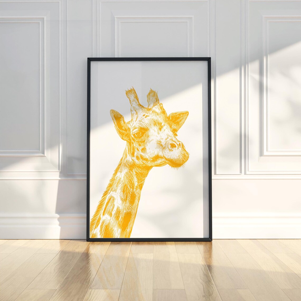 Golden Giraffe Head Ink Sketch Safari Wildlife Illustration Poster
