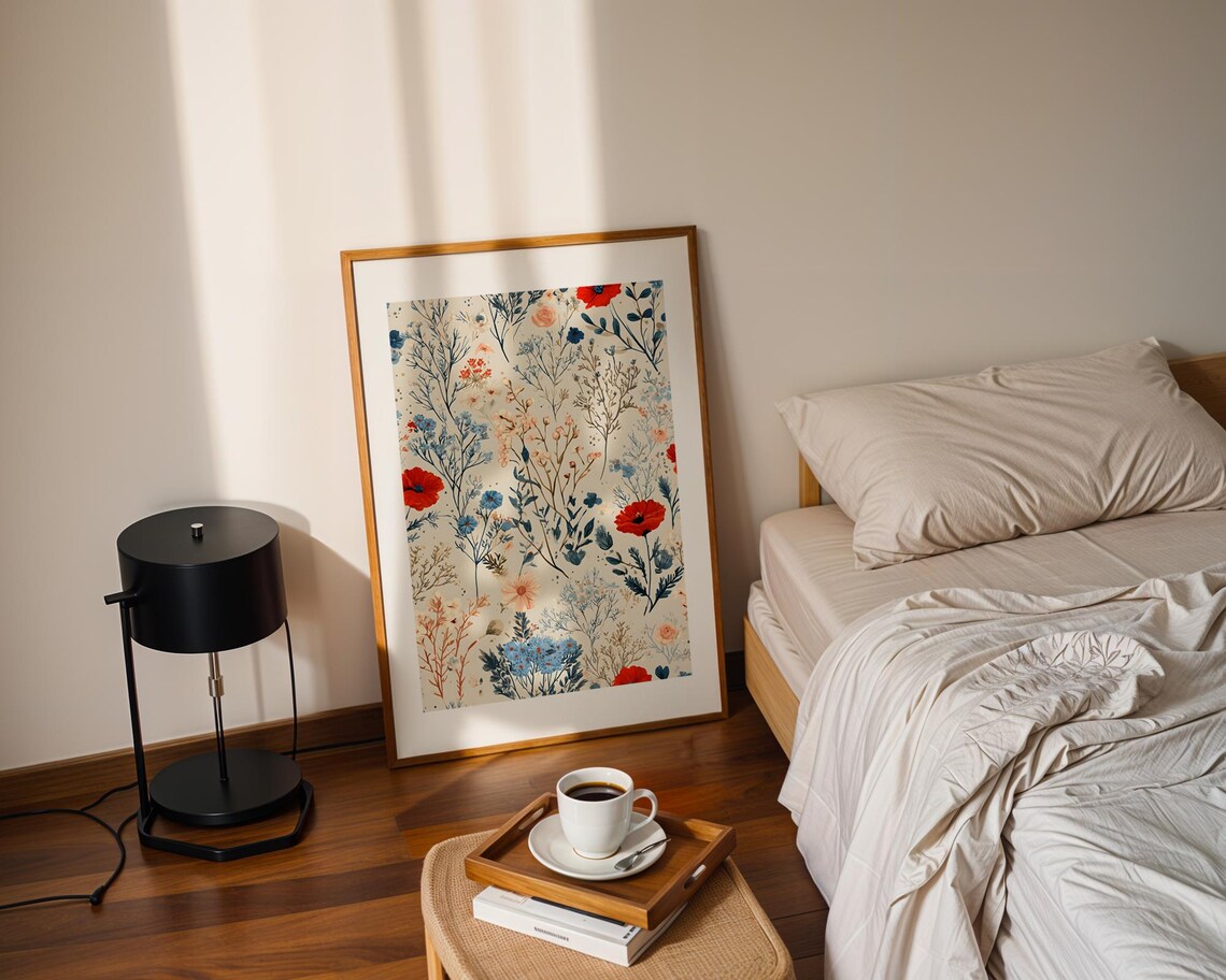 Red Poppy Botanical Pattern Vintage Floral Flower Art Poster - Image 2