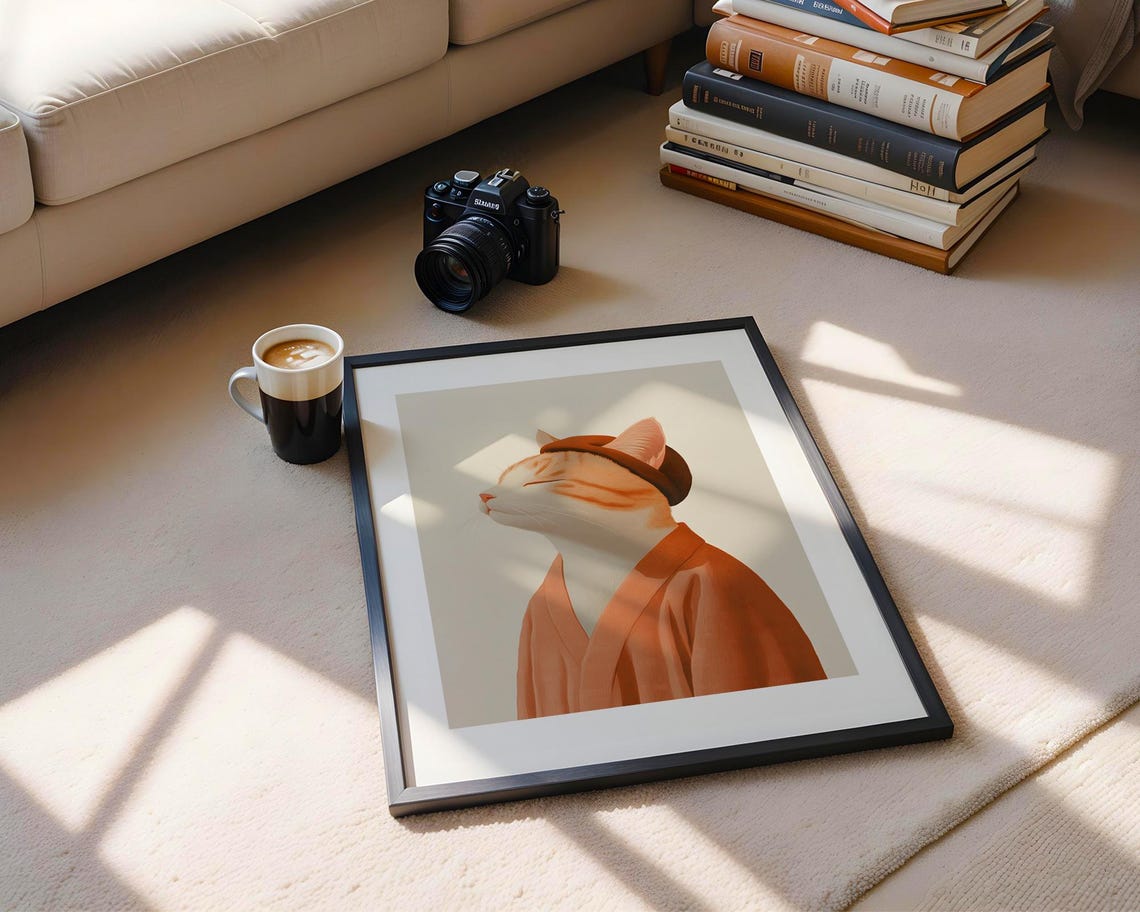 Ginger Cat In Orange Robe Whimsical Pet Portrait Artwork Poster - Image 5