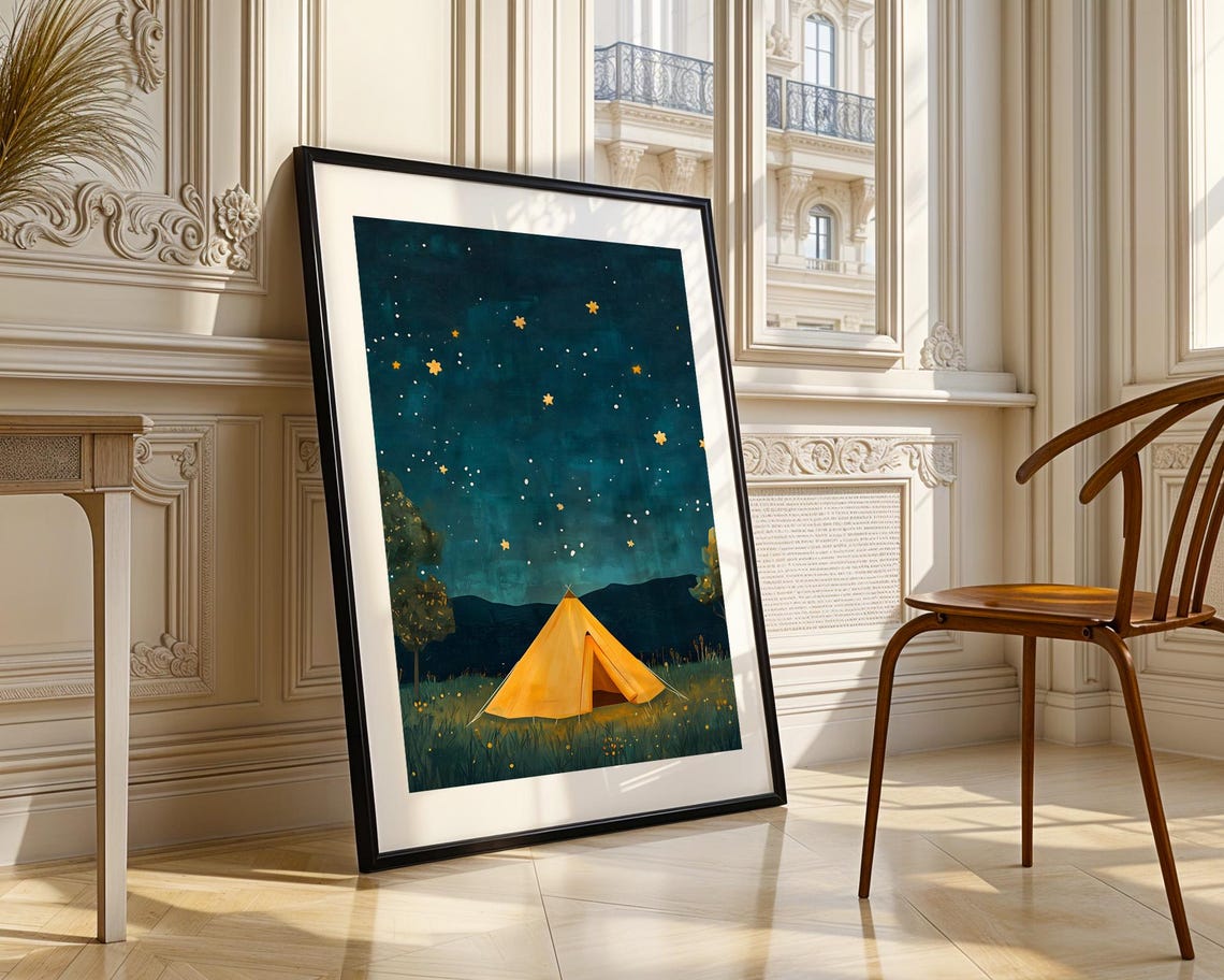 Camping Tent Starry Night Wall Art Print Cozy Outdoor Adventure Wilderness Nature Landscape Modern Home Decor - Image 5