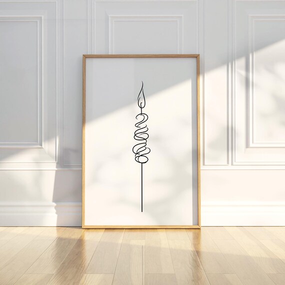 Minimalist Incense Stick Candle Line Art Drawing Pencil Sketch Wall Print Black White Modern Simple Home Decor Gift