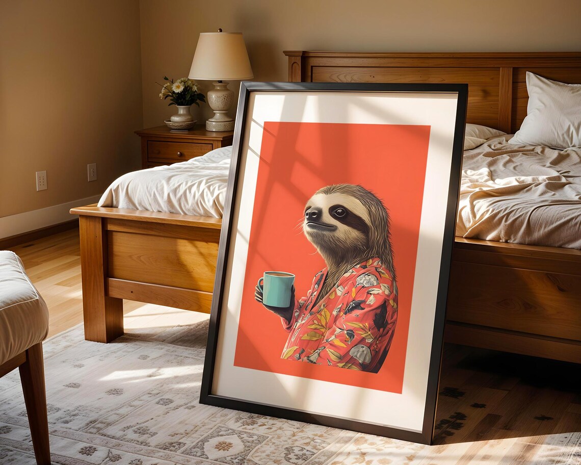 Cute Sloth Drinking Coffee Hawaiian Shirt Funny Animal Print