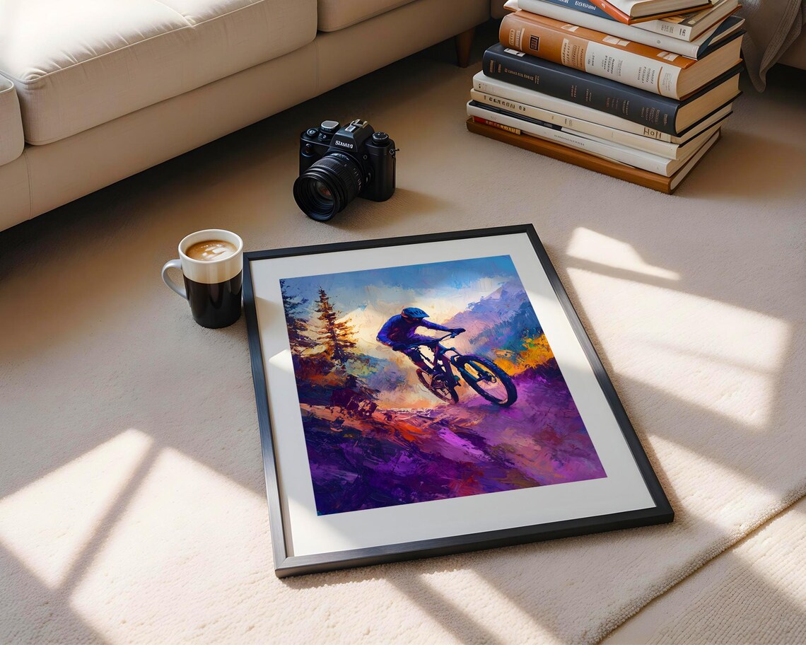 Mountain Biker Trail Ride Colorful Abstract Cycling Sports Print - Image 5