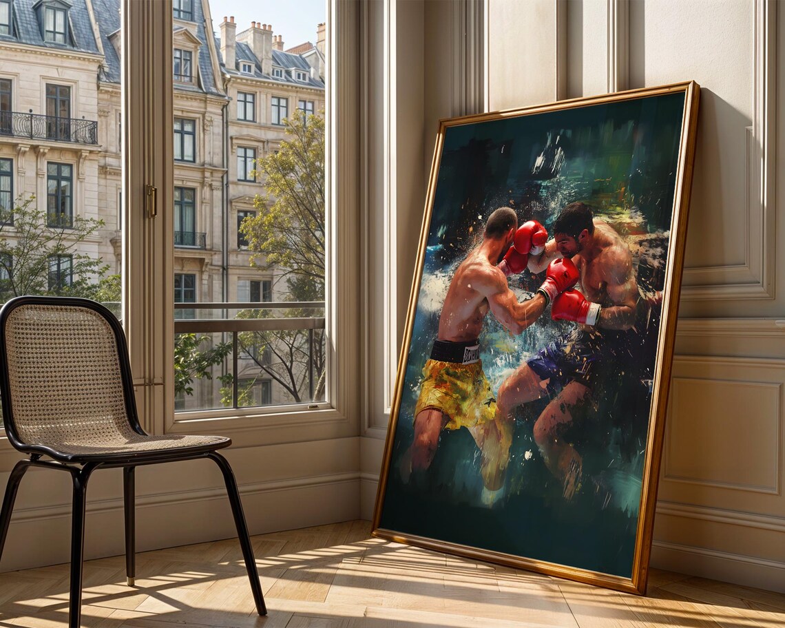 Boxers Fighting Match Red Gloves Dramatic Oil Painting Sports Poster - Image 4