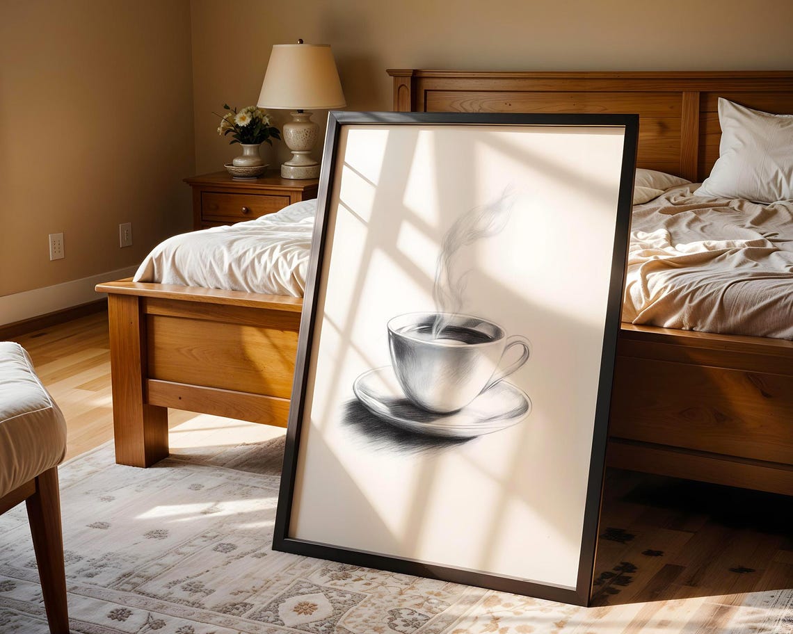Steaming Coffee Cup On Saucer Realistic Pencil Sketch Poster - Image 5