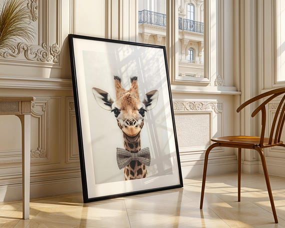 Giraffe Portrait With Bow Tie Nursery Kids Room Animal Illustration Trendy Wall Art Modern Prints Print Cute Gift