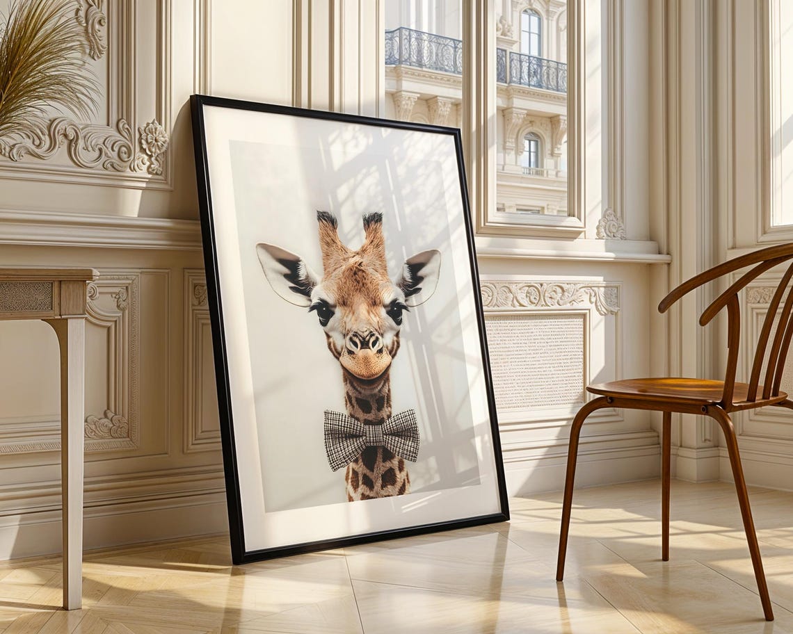 Giraffe Portrait With Bow Tie Nursery Kids Room Animal Illustration Trendy Wall Art Modern Prints Print Cute Gift