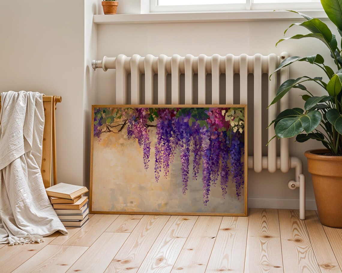 Purple Wisteria Hanging Blossoms Watercolor Floral Painting Poster - Image 5