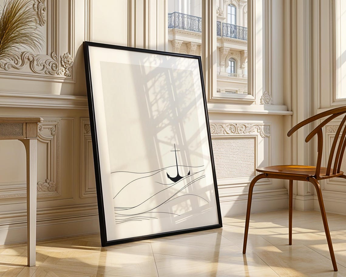 Bold Anchor Ocean Waves Minimalist Black White Sea Art Poster - Image 4