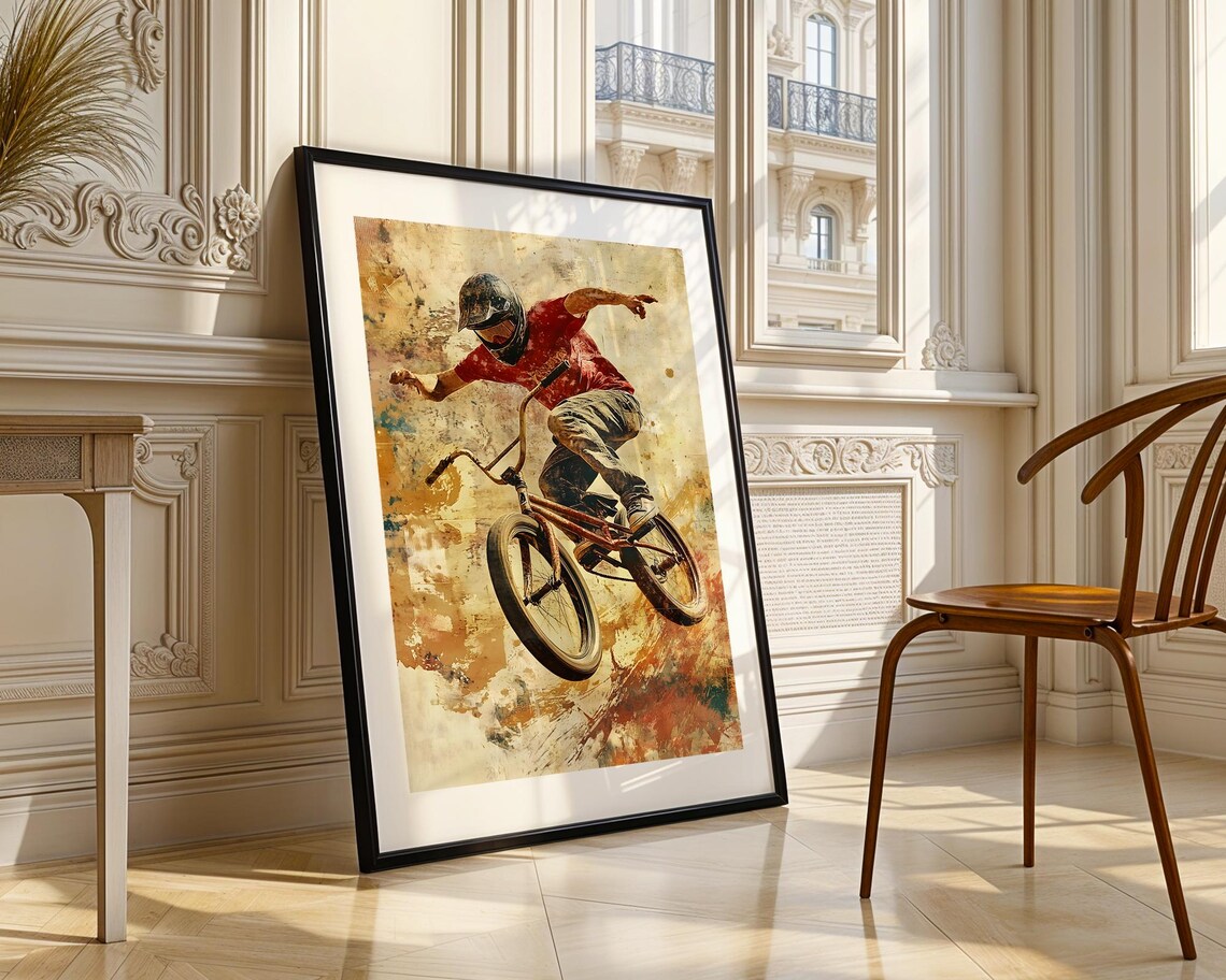 BMX Rider Air Jump Red Shirt Painterly Grunge Sports Action Poster - Image 4
