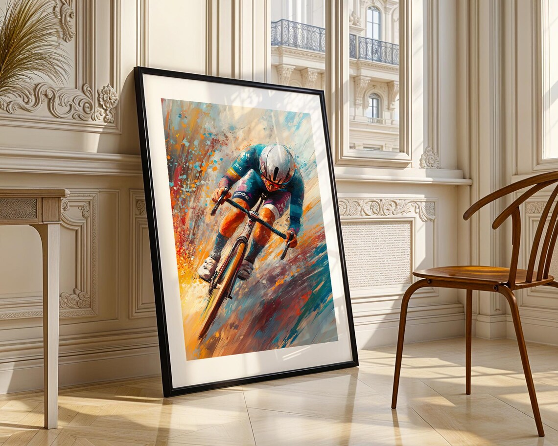 Dynamic Road Cyclist Sprint Race Watercolor Cycling Sports Print - Image 4