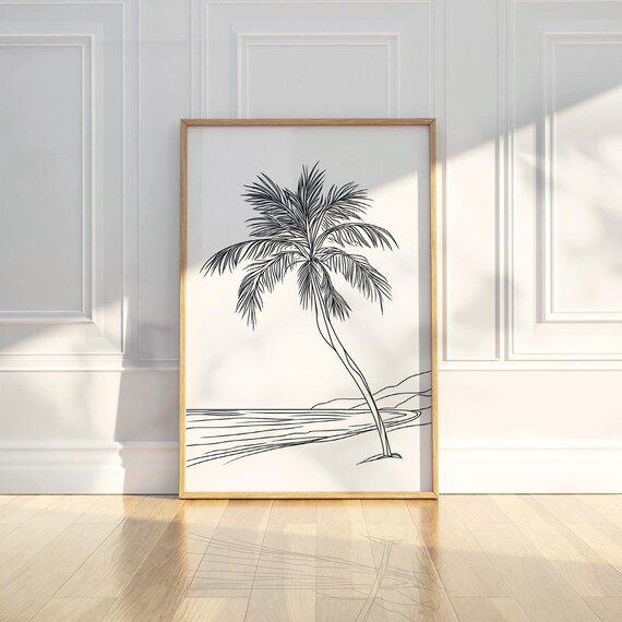 Minimalist Palm Tree Beach Sea Line Art Sketch Drawing Painting Trendy Poster Wall Print Modern Home Decor