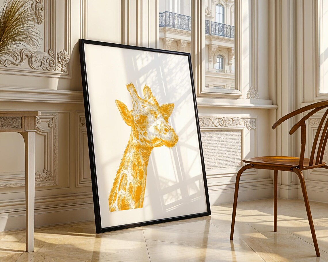 Golden Giraffe Head Ink Sketch Safari Wildlife Illustration Poster - Image 4