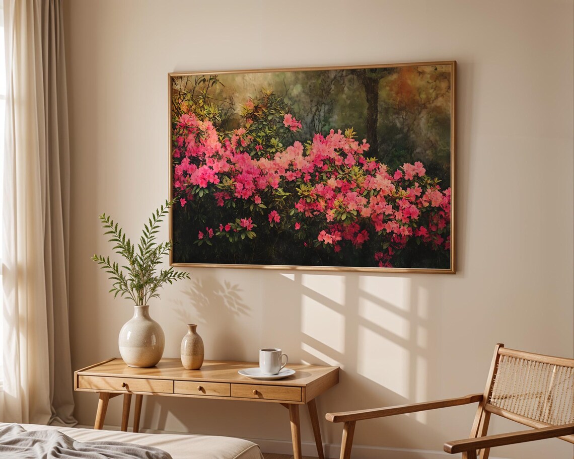 Pink Azalea Bush Garden Bloom Nature Art Spring Flower Poster
