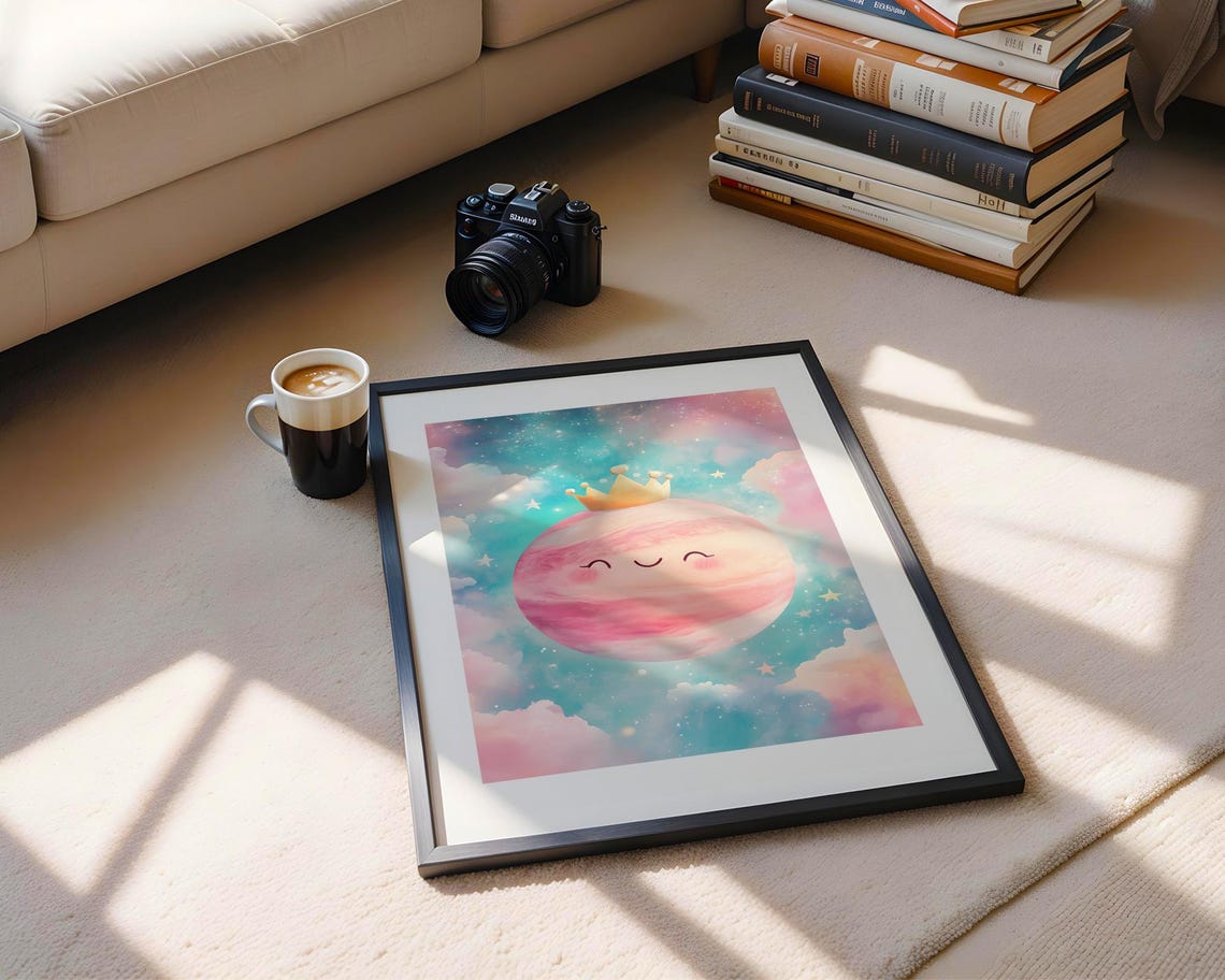 Cute Pastel Planet Crown Kawaii Space Kids Nursery Art Poster - Image 5