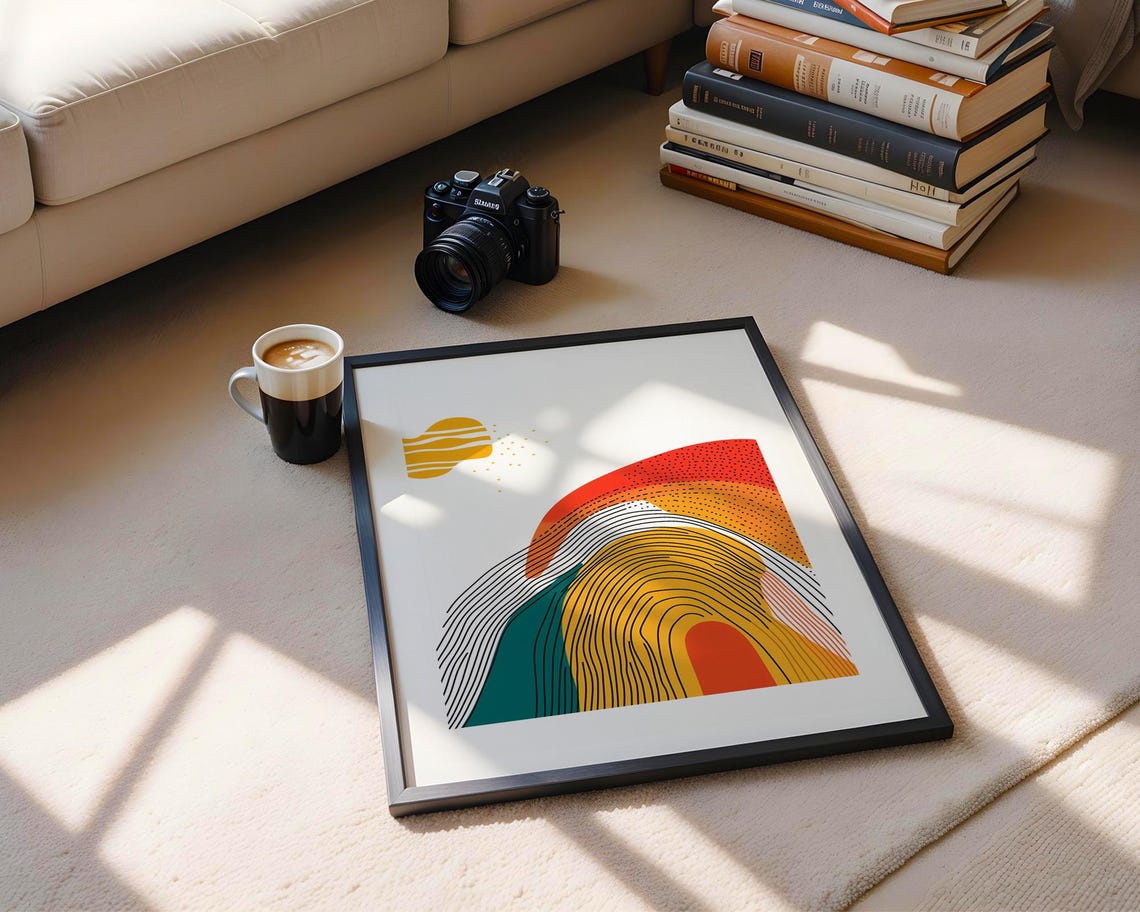Boho Abstract Rainbow Arch Sun Mid Century Modern Artwork Poster - Image 5