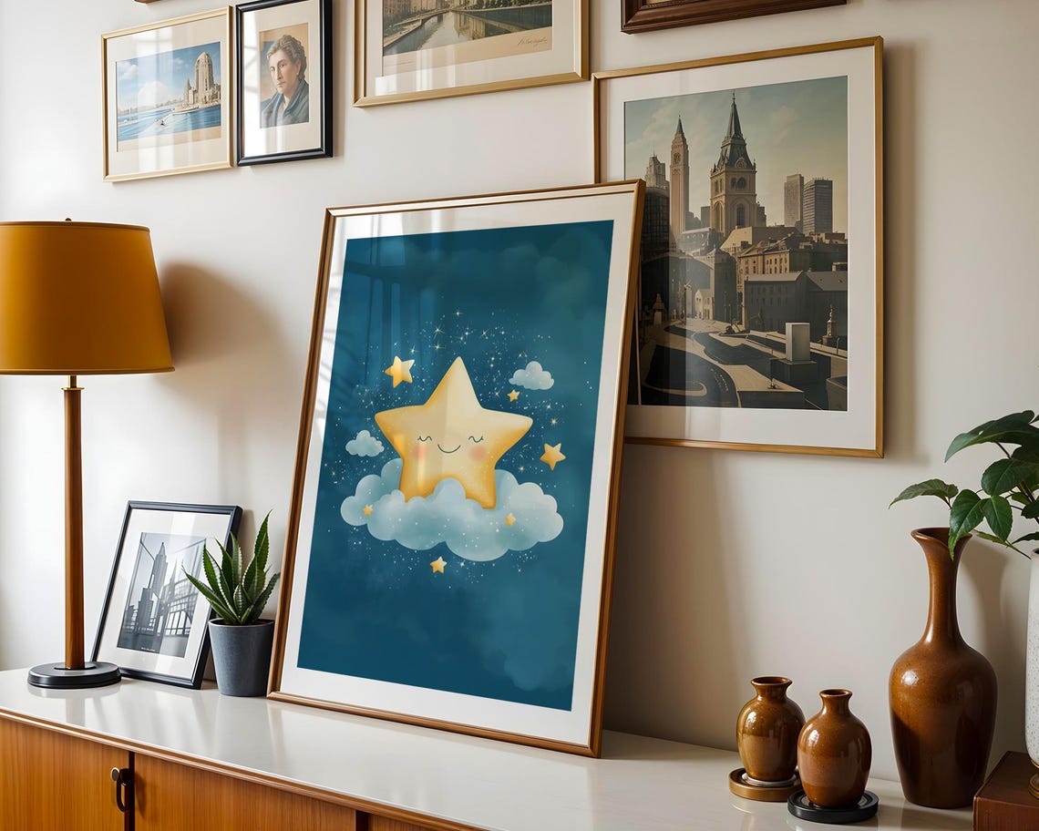 Smiling Star Cloud Celestial Nursery Art Print Trendy Wall Room Decor Prints Poster - Image 4